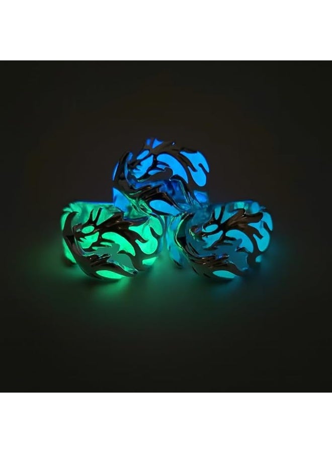 Luminous Glowing Moon Dragon Ring for Men – Adjustable Size Stainless Steel Noctilucent Ring Jewelry, Glow in The Dark Gothic Fantasy Accessories - Image 3